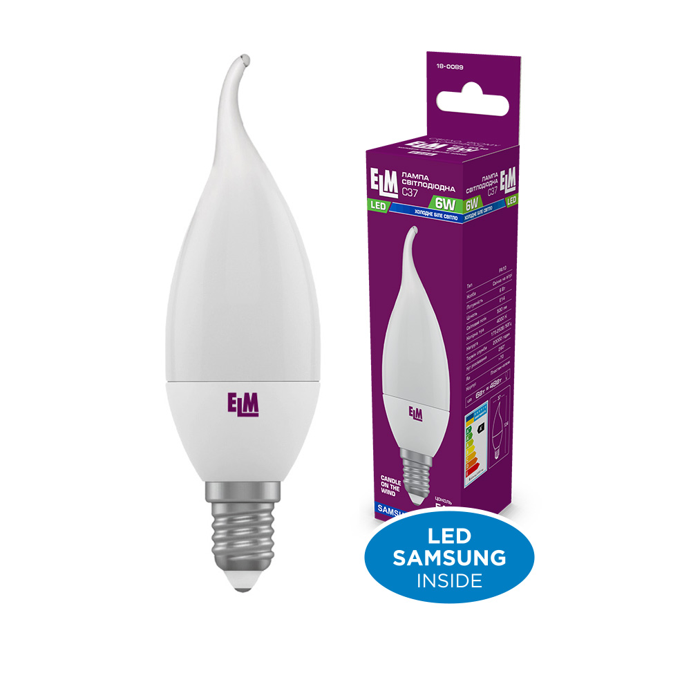 Лампа світлодіодна свічка на вітрі ELM С37 6W PA10 E14 4000K